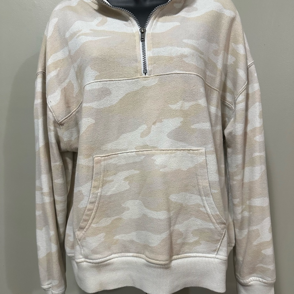 SO Cream and Tan Quarter Zip Sweater